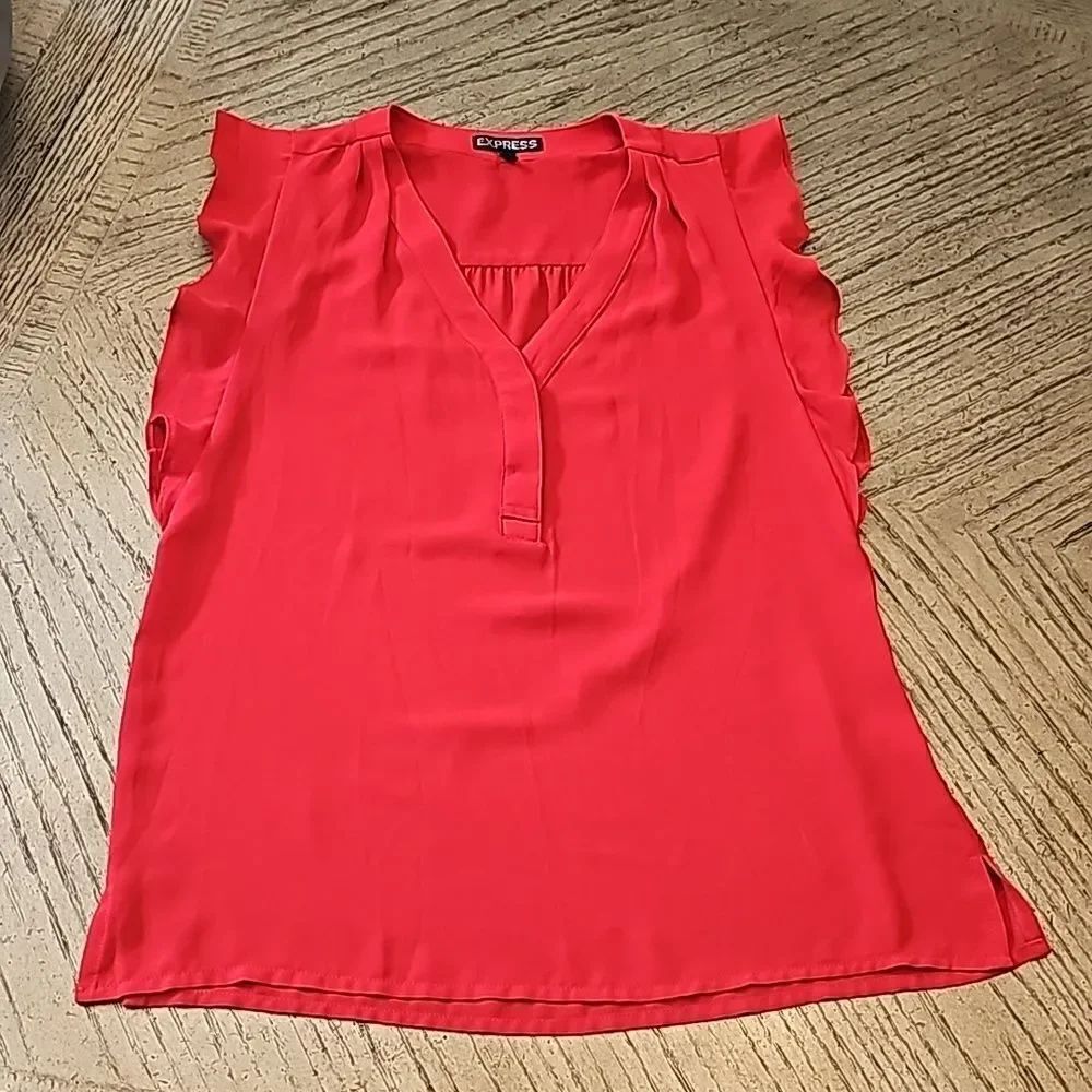 XS red ruffle blouse Express